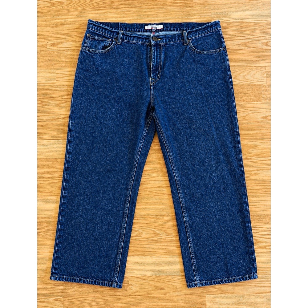 Tommy Hilfiger Denim Jeans Mens 40x32 Straight Fit Medium Blue Wash Flag
